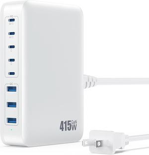 USB C Charger 415W USB C Charger Block 8-Ports GaN IV Fast Charging Station Hub Dual PD 100W Laptop Charger Adapter for MacBook Pro/Air/iPad/iPhone16/15/14/ Watch// for Home Office