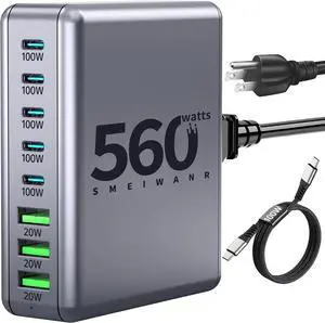 USB C Charger Block 560W 8 Ports USB Charging Station PD 3.0 GaN Multi Ports Fast Charger Adapter for MacBook Pro Air iPhone  etc. (Grey 560)