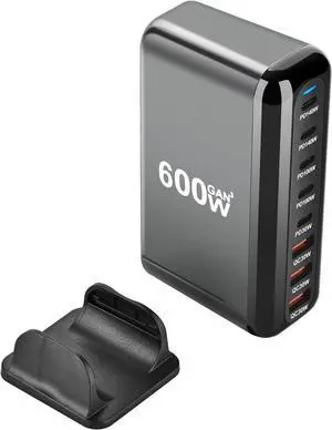 600W USB C Charger GaN III 3 Charger Fast USB C Charging Station 8 Ports for Smart Phones Tablet and More(Black)