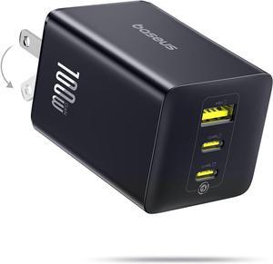 2Pack 100W USB C Wall Charger Block 3-Port (65w+20W+18w) Super Fast Charging Power Adapter Multi USB C Charging Hub Plug Cube for MacBook iPad Pro Galaxy S25 iPhone 16/15 and More-Black