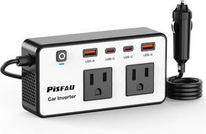 300W Car Power Inverter 12V to 110VDC to AC Car Plug in Adapter Outlet with Multi USB[24W USB-C] /USB-Fast Charger(24W) Car InverterCar Charger for Laptop Vehicles Road Trip Essentials