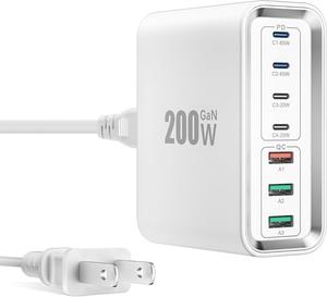 Charging Station 200W GaN 7-Port Fast USB C Charger Block USB Hub for Multiple Devices 65W USBC Wall Charger Type C PD Adapter Cube Plug for iPhone 16 15 14 13 Pro Max Plus MacBook iPad  ?