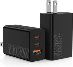 2Pack 100W USB C Wall Charger Block 3-Port USB C Charging Adapter Multi Super Fast Charging Power Plug Cube for MacBook Pro/Air i-Pad Pro i-Phone 17/16/15 Galaxy S25 and More-Black?