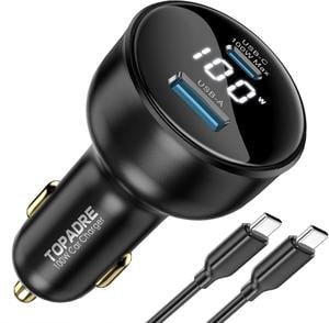 100W USB C Fast Car Charger with Display PD3.0+QC Type C Car Charger Adapter with 100W USB C Fast Cable Fast Charging for Laptops MacBook Pro iPad iPhone 16/15/Pro Max Galaxy S24/S23 Ultra Etc.