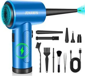 Electric Compressed Air Duster 3-Speed 91000RPM 8000mAh Rechargeable 14-in-1 Kit with LED for Computers Keyboards Cars & More