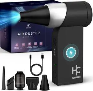 Air Duster Turbo Fan and Vacuum Electric Compressed Air Duster with Vacuum Capability Powerful 160G Blow Force Rechargeable & Portable Air Duster for PC Laptop Keyboard Home & Car Dust Removal