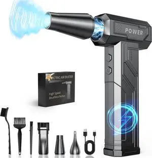 Compressed Air Duster 300000RPM 4-Gear Adjustable Electric Air Duster with Light Rechargeable Brushless Motor Air Blower for Keyboard PC Car and Home Cleaning Reusable Replaces Compressed Air Can
