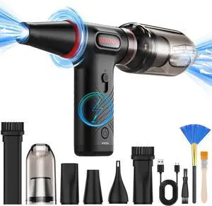Compressed Air Duster 1 Button Adjustment 120000RPM Electric Air Duster with LED Light Rechargeable Cordless Air Blower for Computer Keyboard Outdoors Car Home (Black)