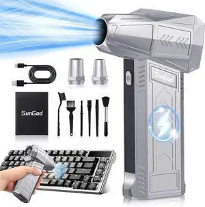 Compressed Air Duster - 180000RPM Electric Cleaner Kit with 3 Gear Adjustable Replace Canned Air Mini Rechargeable Cordless Air Blower for Keyboard PC Car Cleaning Gifts for Men (Silver Gray)