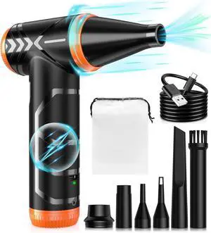 Compressed Air Duster 150000RPM Stepless Speed Tiny Electric Cleaner for Keyboard PC Deep Cleaning Replace Compressed Air Can-No Canned Air Duster Rechargeable Air Blower - Vibrant Orange