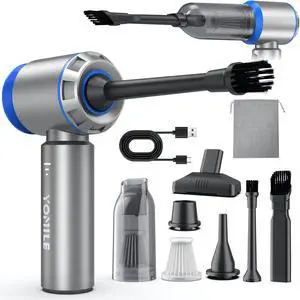 Electric air Duster - 2 in 1 210000RPM Brushless Air Duster & 21000PA Car Vacuum 9000mAh Battery Air Blower Wireless Handheld Vacuum for Car Office and Home (Blue 210000RPM)