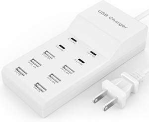 USB Charging Station for Multiple Devices USB Wall Charger Power Hub Strip Smart Plug Charging Dock Desktop Charge Block 4 USB C 6 USB A Ports Compatible with iPhone 15/iPad/iPod/Galaxy S Smart Phones