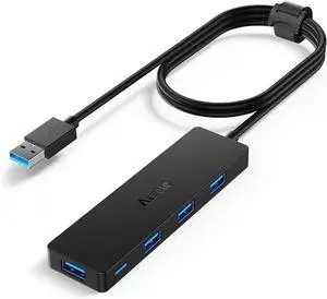USB Hub 3.0 Splitter with 4ft Extension Long Cable Cord 4-Port Ultra-Slim Multiport Expander for Desktop Computer PC Laptop Chromebook Mac Mini iMac PS4 Flash Drive Data and More
