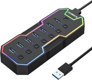 USB 3.0 Hub 7 Ports USB Expander with RGB LED Strip for MacBook Mac Pro Mac Mini iMac Surface Pro XPS PC Flash Drive Mobile HDD