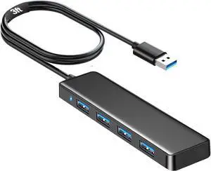 USB Hub VIENON 4-Port USB 3.0 Hub USB Splitter USB Expander for Laptop Xbox PS4/5 Flash Drive HDD Console Printer Camera Keyborad Mouse-3.3ft