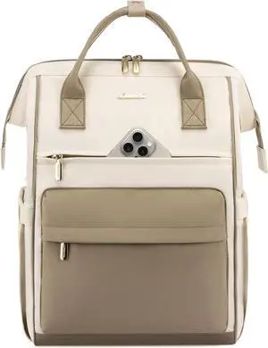 Laptop Backpack for Women 17 Inch Work Teacher Nurse Bag Large Capacity Business Computer Backpack Purse with USB Port Stylish Casual Daypack for Travel Beige&Khaki