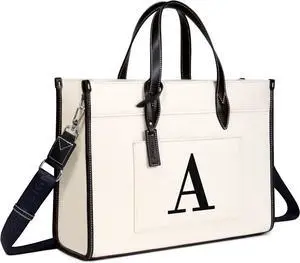 Initial 15.6 Laptop Tote Bag for Women Personalized Canvas Work Purse Business Briefcase & Office Handbag