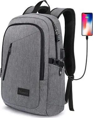 Laptop Backpack for Travel Anti-theft Laptop Backpack for Men Business Backpack Work Daypack with USB Charging Port & Lock Water Resistant Travel Computer Bag Daypack Grey