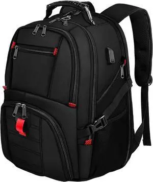 18.4 Laptop Large Backpacks Fit Most 18 Inch Laptop with USB Charger Port TSA Friendly Flight Approved Weekend Carry on Backpack with Luggage Strap for Men and Women Black