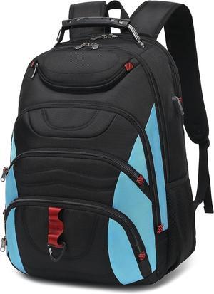 Laptop Backpack for men 17.3 inch Laptop Bag with USB Port Waterproof Travel Work Backpack Purse Anti-Theft Teacher Nurse Doctor Casual Bookbags Office Business backpackBlack&Sky Blue