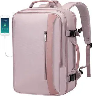 Travel Backpack for Women Expandable Carry on Backpacks Flight Approved 40L 16 inch Laptop Bag with USB Port(PE034 Light Purple)