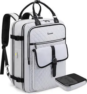 Travel Backpack for Women 50L Carry On with USB Charging Port Anti Theft 17.3 Inch Laptop Compatible White Large