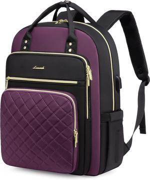 Laptop Backpack Purse for Women 15.6 Laptop Bag for Travel with USB Port Water Resistant Lightweight Daypacks for College Work Business Nurse Teacher Computer Bags Purple Black