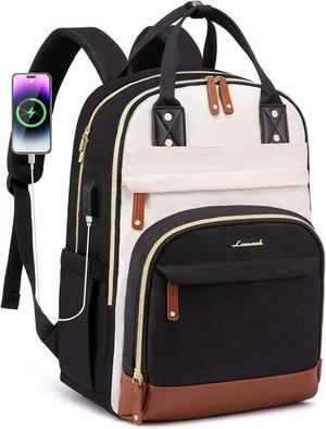 Backpack for Women Laptop Backpack Women Fits 18 Inch Laptop Bag School Backpacks Fashion Travel Work Anti-theft Bag Waterproof Business Computer College Backpack Purse Beige-Black-Brown