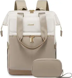 Laptop Backpack for Women 15.6 Inch Work Laptop Bag with USB Port Fashion Teacher Nurse Backpack Purse Waterproof Travel Computer Backpack with Organizer Bag 2PCS Beige-Khaki