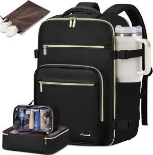 Travel Backpack For Women 40L Carry On Backpack Flight Approved TSA Personal Item Travel Bag Fits 17 Inch Laptop Business Weekender Overnight Daypack with Toiletry Bag and Cube Black