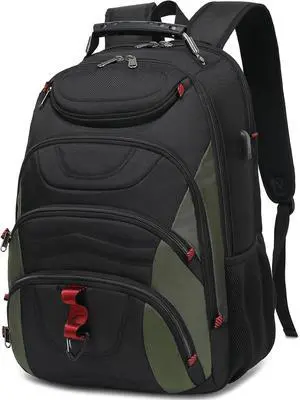 Laptop Backpack for men 17.3 inch Laptop Bag with USB Port Waterproof Travel Work Backpack Purse Anti-Theft Teacher Nurse Doctor Casual Bookbags Office Business backpackBlack&Army Green