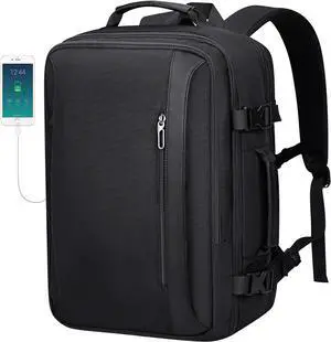 Travel Backpack for Women Men Expandable Carry on Backpacks Flight Approved 40L 16 inch Laptop Bag with USB Port(PE034 Black)