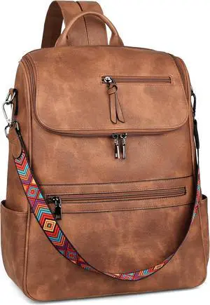 Laptop Backpack for Women Leather Travel Backpack with Laptop Compartment Designer Ladies Computer Backpacks Brown