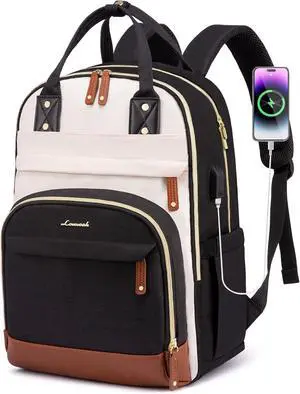 Laptop Backpack for Women 17 inch Professional Womens Travel Backpack Purse Anti-theft Laptop Computer Bag Fashion Warterproof Work Business College Teacher Backpack Daypack Beige-Black-Brown