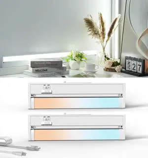 2 Pack 12 Under Cabinet Lighting for Kitchen 8W 600LM 3 Color Temperatures (3000K/4000K/5000K) Hardwired or Plug-in 45° Rotatable Design Linkable Up to 15 Units YT-4208-10-2