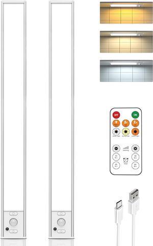 16in Under Cabinet Lighting with Remote Control 160 LED Motion Sensor Light Indoor 4000mAh USB Rechargeable Closet Lights 3 Color Temps Wireless Under Counter Lights for Kitchen Pantry Stair 2 Pack