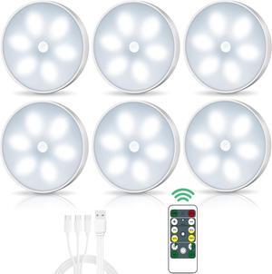 LED Closet Lights Wireless Motion Sensor Puck Light with Remote Control USB Rechargeable Puck Lights Dimmable Under Cabinet Indoor Lighting Magnet Stick-on Light for Counter Kitchen Wardrobe (6 Pack)