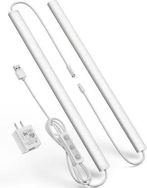 Plug-in Under Cabinet Lighting Dimmable Counter Lights for Kitchen 2pcs 12 Inch Cold White 6000K Linkable USB Led Closet Light Wired Indoor Night Lights Bar for Desk Sink Workbench