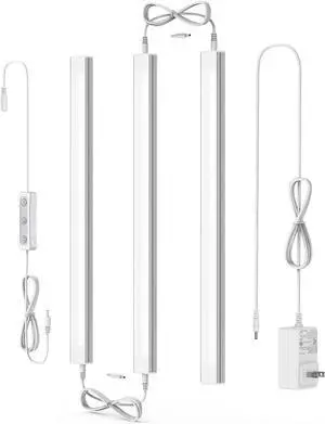 Under Cabinet Led Light Plug in Dimmable Daylight White 4500K 3 Pack 12 inch Linkable Led Under Counter Lights for Kitchen Shelf Workbench Cupboard ETL Listed Plug 24V UNO-LK 4500K