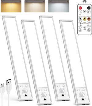 Under Cabinet Lighting Wireless 2200mAh Rechargeable Battery Operated Motion Sensor Light Indoor 3 Color Temps Under Counter Light Dimmable Wireless Closet Lights w/Remote for Kitchen Pantry 4 Pack