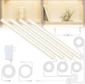 Natural White 4 Packs Display Cabinet Lights Dimmable Shelf Lighting with Memory Function 12 inch 4000K Bookshelf Lighting Display Lights for Shelf LED Lights for Display Case/Pantry/Closet/Safe