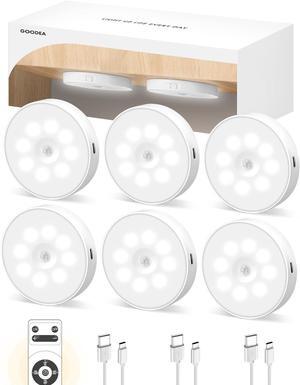 Led Under Cabinet Lights Motion Sensor Rechargeable Light 1000mAh Puck Lights with IR Remote Under Counter Lights for Kitchen cabinets Closet Stairs Indoor (6 Pack)