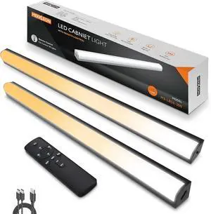 Under Cabinet Lights Remote Control 2 Pack Magnetic Dimmable Closet Lights USB Rechargeable Wireless LED Shop Light Ceiling and Under Counter Lights for Kitchen (Black 30CM)