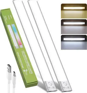 Under Cabinet Lights 2-Pack Super Bright 15.8 Ultra-Slim 120 LEDs Rechargeable Motion Sensor Magnetic Dimmable Closet Lights Wireless Under Counter Lighting for Kitchen Bedroom & Stairs