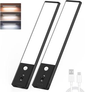 Under Cabinet Lights 70 LEDS Motion Sensor Cabinet Light 3 Color Temps 800mAh USB Rechargeable Under cabinet Lighting Wireless 2P Magnetic Dimmable Closet Lights for Kitchen Stairs Wardrobe(Black)
