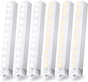 6 Pack Motion Sensor Magnetic Under Cabinet Light Rechargeable 2 Color Warm White Under Counter Light 8 Inch LED Closet for Bedroom Cupboard Stair