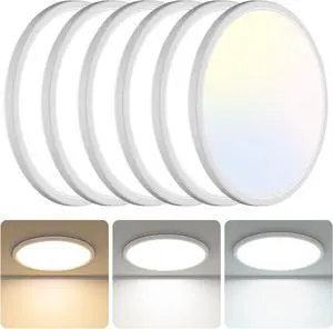 LibTit 6-Pack 13-Inch LED Flush Mount Ceiling Light 3200LM 28W Ultra-Slim 3000K/4500K/6000K Selectable White for Bedroom Kitchen Bathroom Hallway