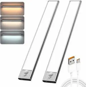 Lighting Under Cabinet Lighting 54 LED Rechargeable Battery Operated Motion Sensor Lights Indoor 2 Pack Magnetic Closet Lights 3 Color Dimmable Under Counter Lights for Kitchen Stair Hallway