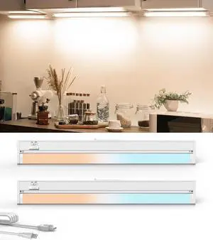 24 2Pack Hardwired Under Cabinet LED Light Plug in 16W 1200LM 3CCT (3000K/4000K/5000K) Rotatable 45° Connect Up to 10 Fixtures Under Counter Lights Linkable for Kitchens and Offices YT-4208-22-2