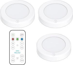 Wireless LED Puck Light 3 Pack | Works With Remote Control | Under Cabinet  Closet Light | Battery Powered | Under Counter Lighting | Stick On Lights